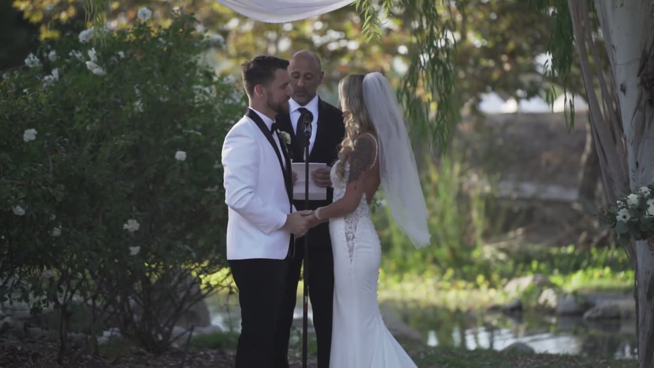 Couple during an outdoor wedding ceremony